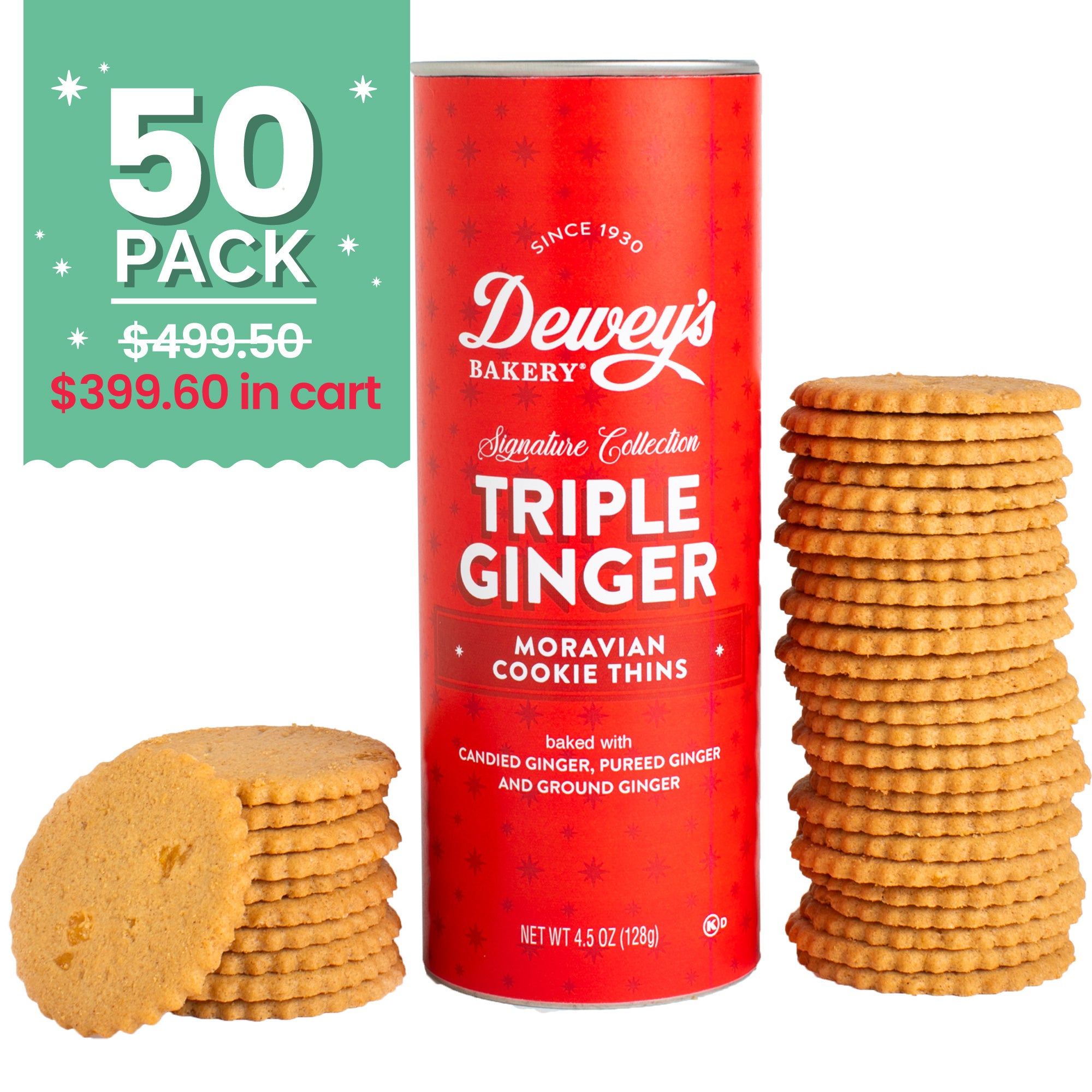 Triple Ginger Cookie Tube, Bulk Pack of 50