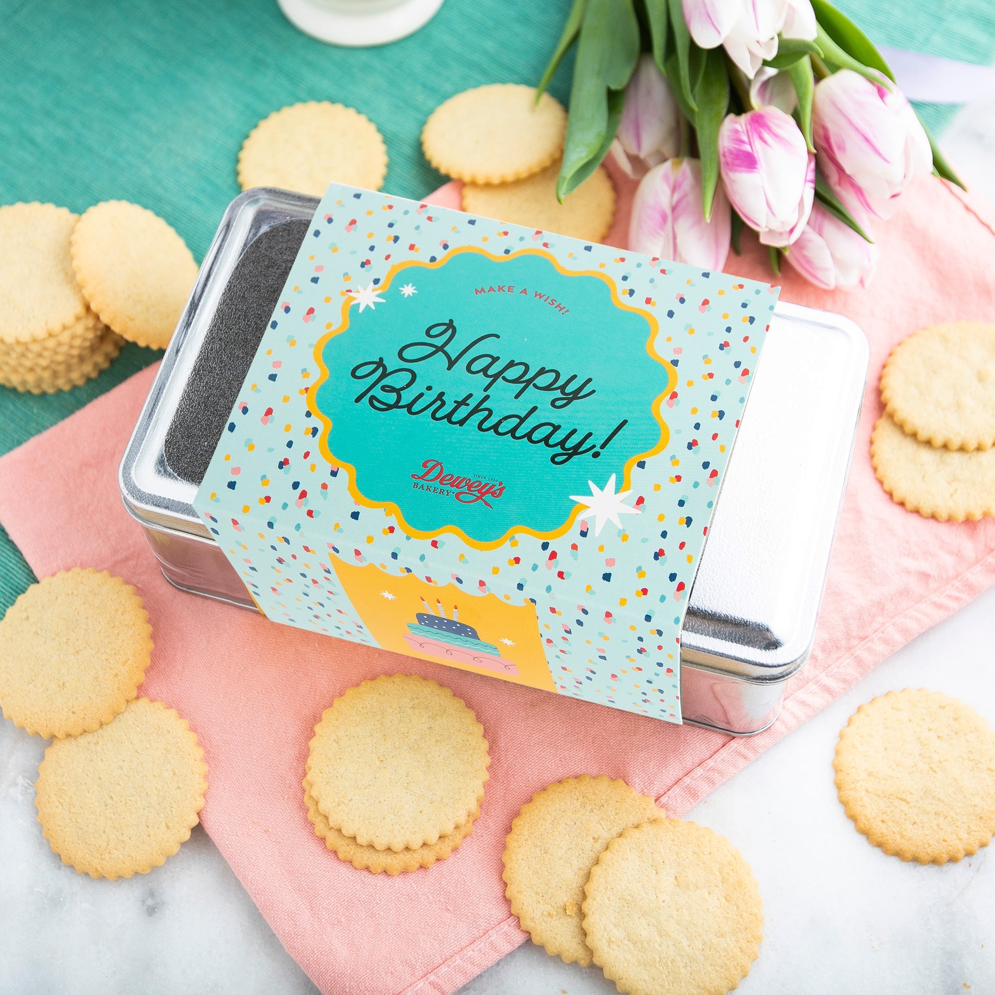 "Happy Birthday" Lemon and Lime Moravian Cookie Gift Tin