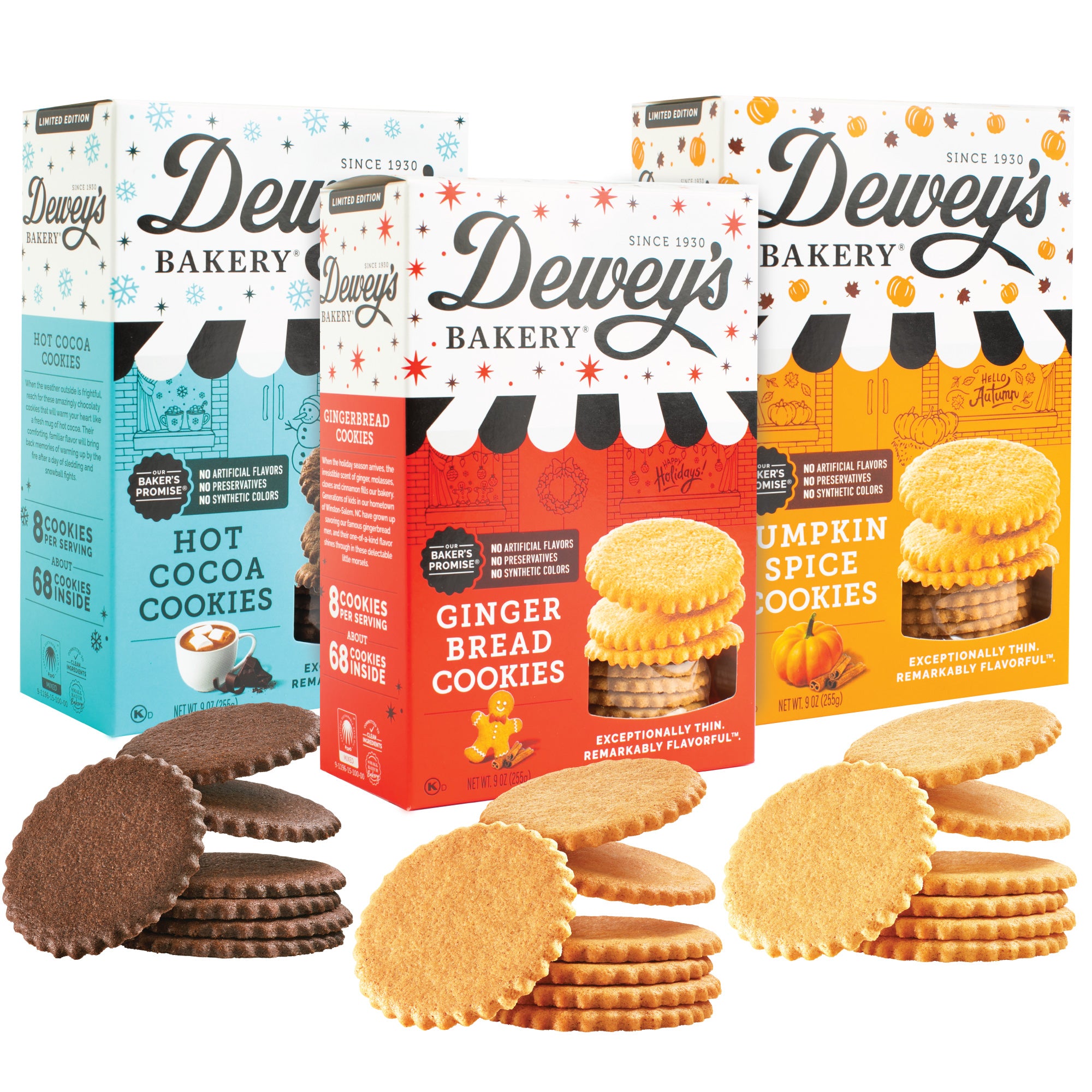 Hot Cocoa, Gingerbread, and Pumpkin Cookies, 3-9oz boxes