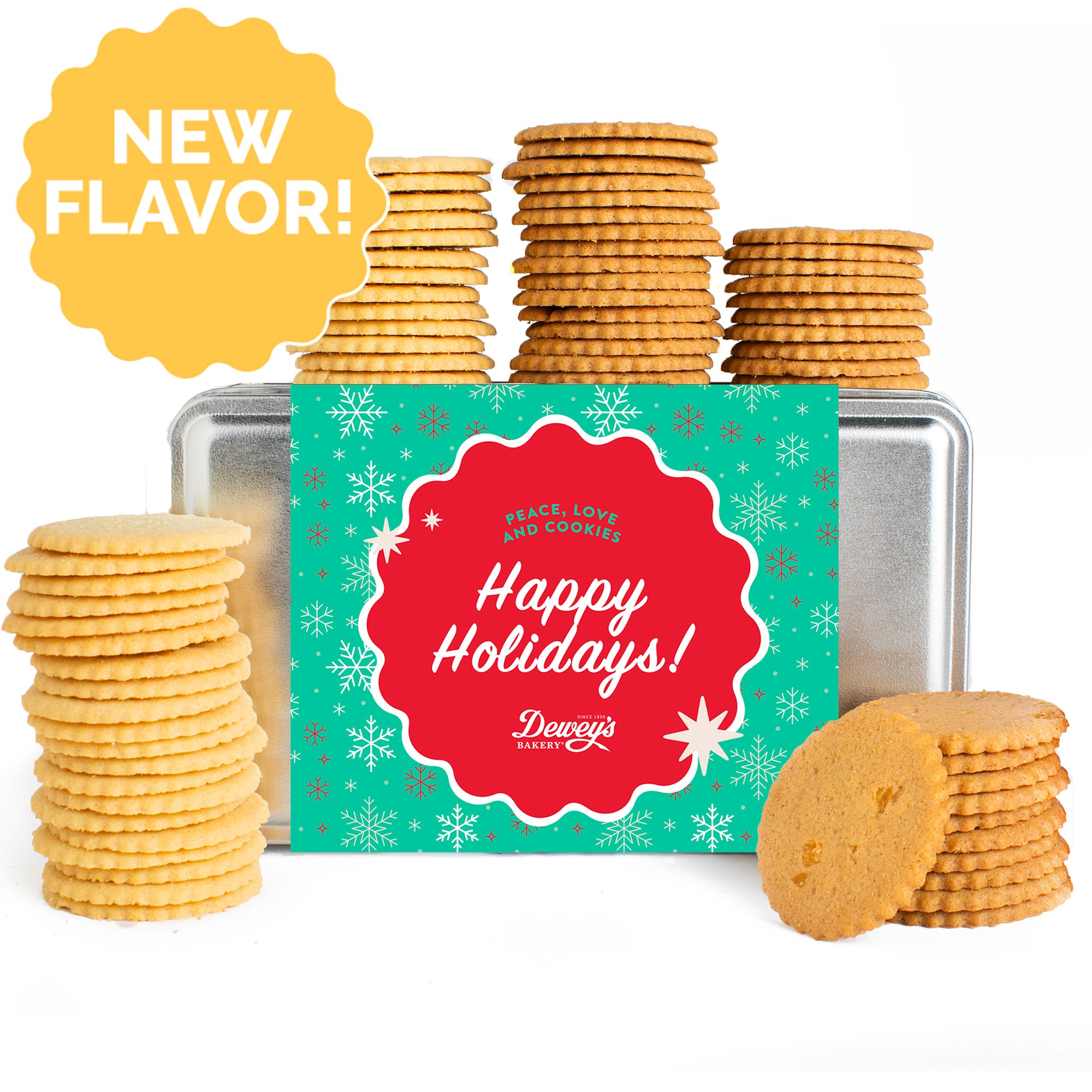 "Happy Holidays" Sugar and Triple Ginger Moravian Cookie Gift Tin