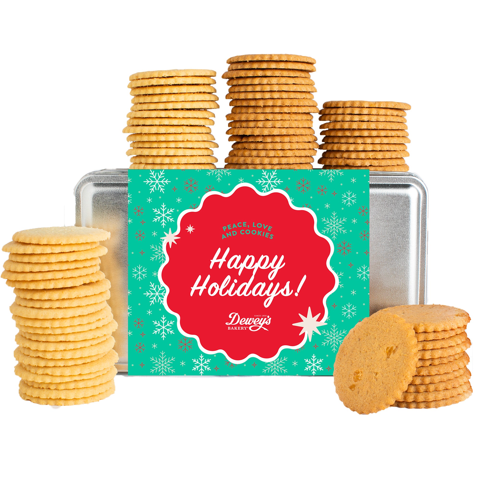 "Happy Holidays" Sugar and Triple Ginger Moravian Cookie Gift Tin