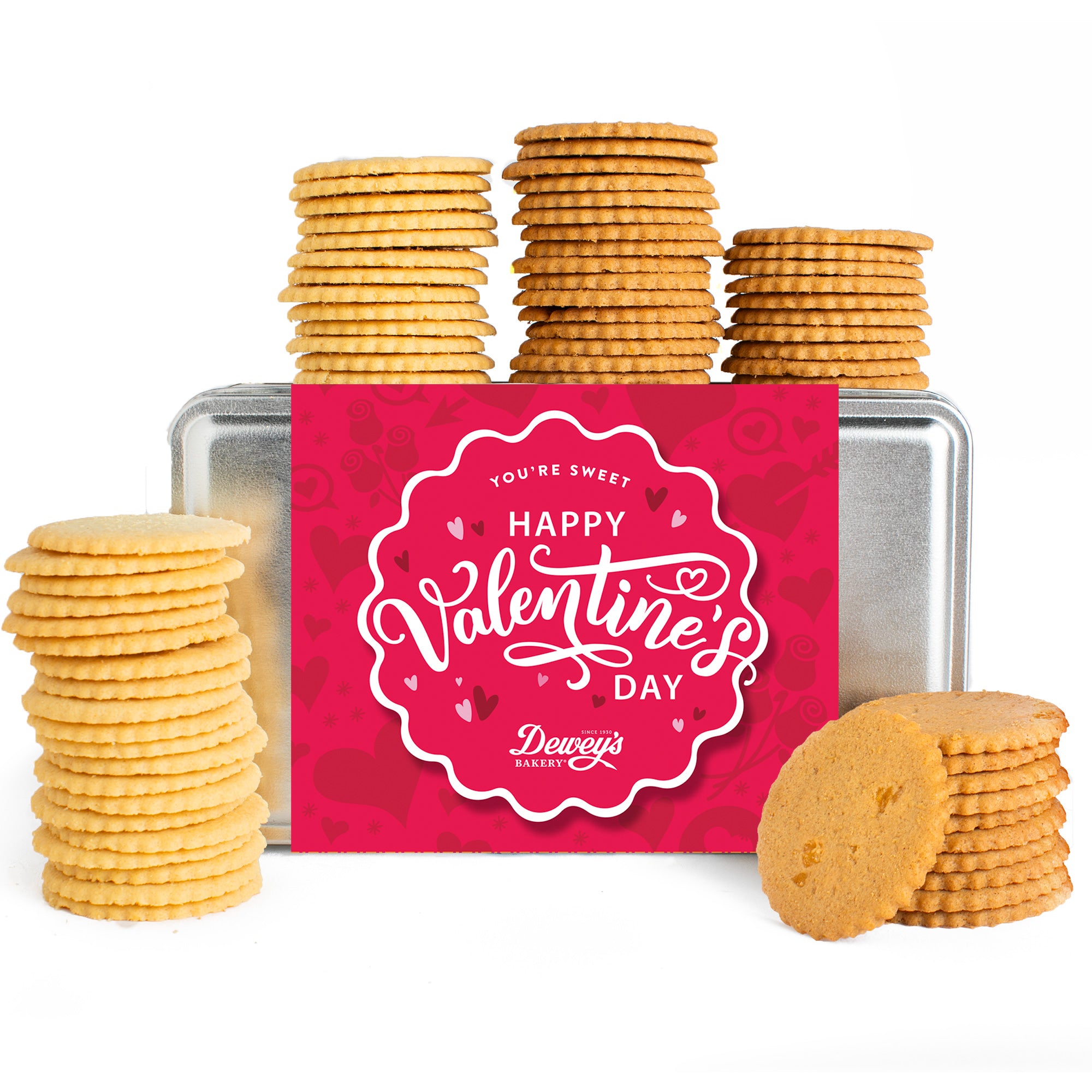 "Happy Valentine's Day" Sugar and Triple Ginger Moravian Cookie Gift Tin